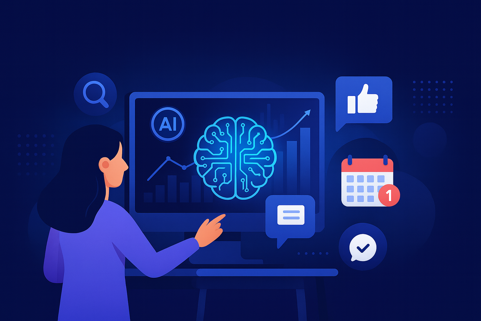 AI-powered analytics dashboards with social media icons